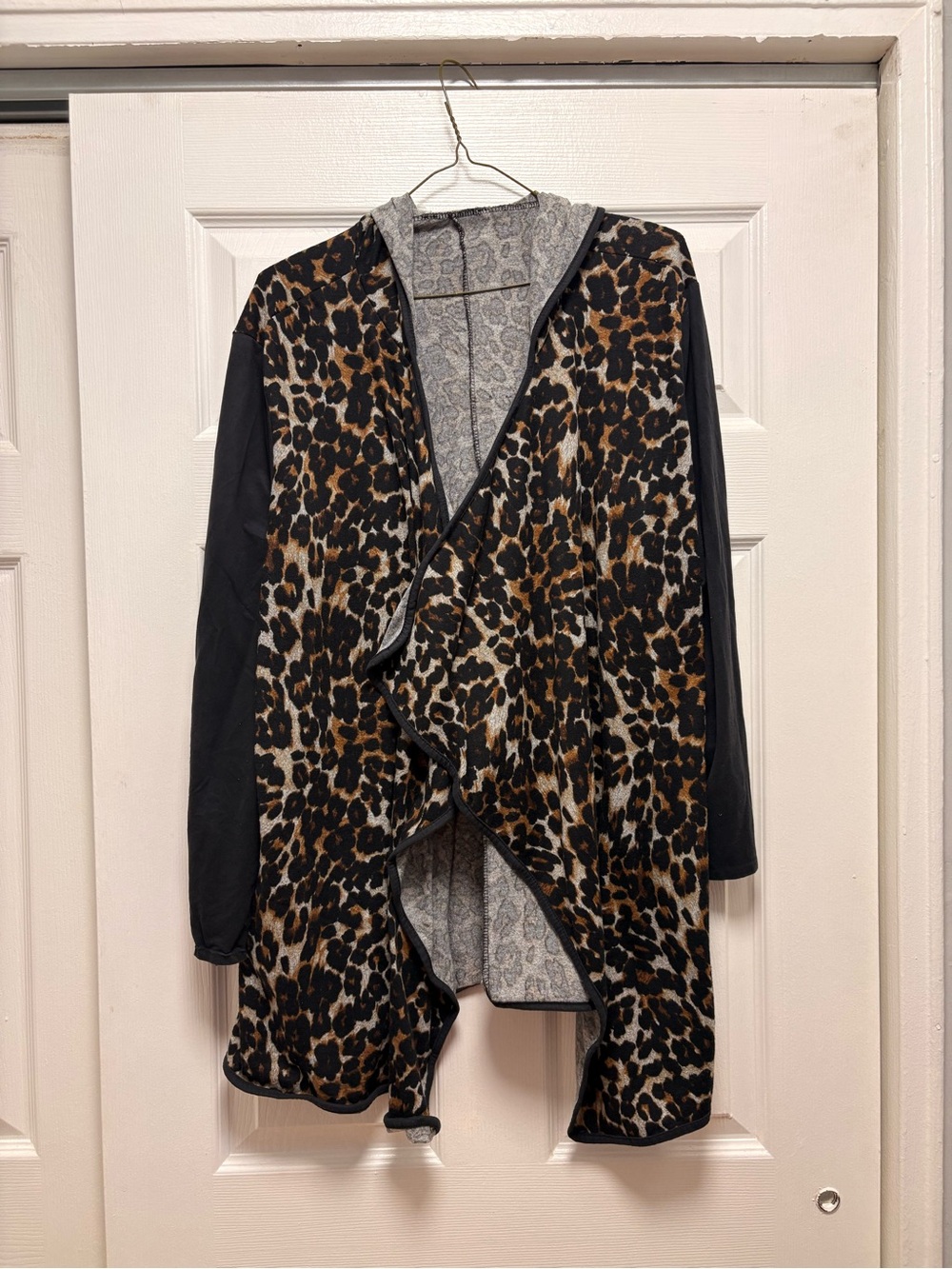 Leopard Print Open Front Women's Sweater Cardigan - Black and Brown